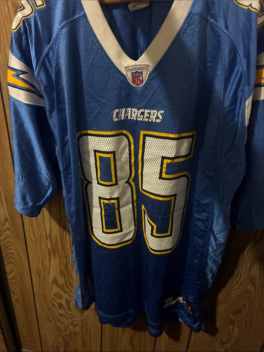 Reebok Chargers #85 Blue and White Football Jersey with Yellow Trim